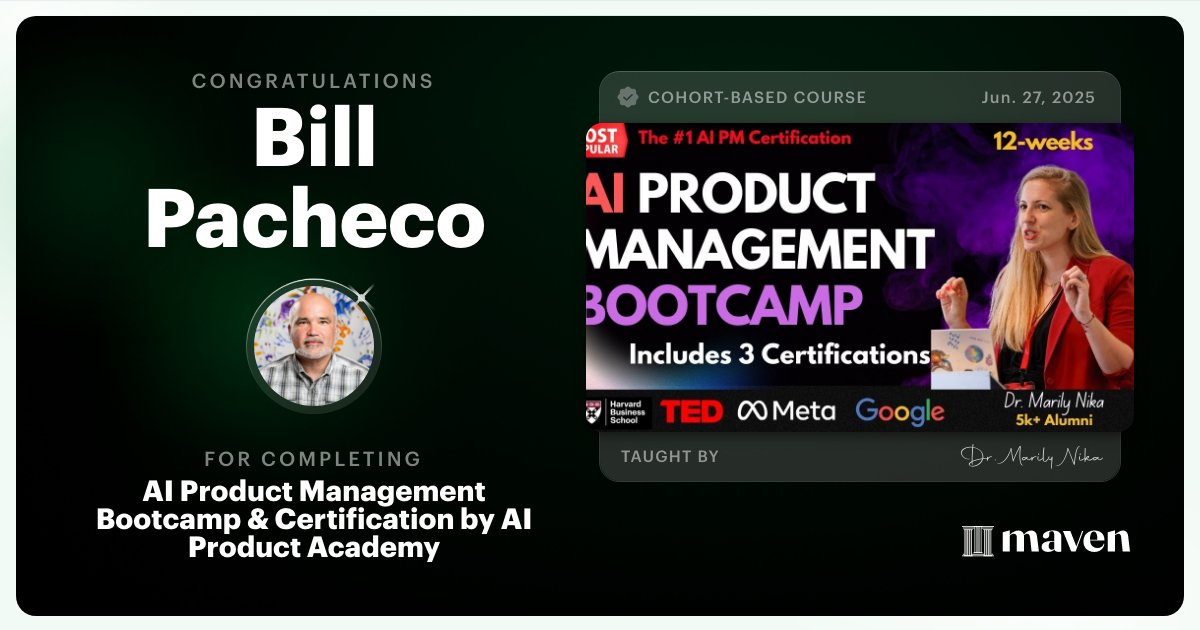 Certificate of Completion for AI Product Management Bootcamp & Certification by AI Product Academy