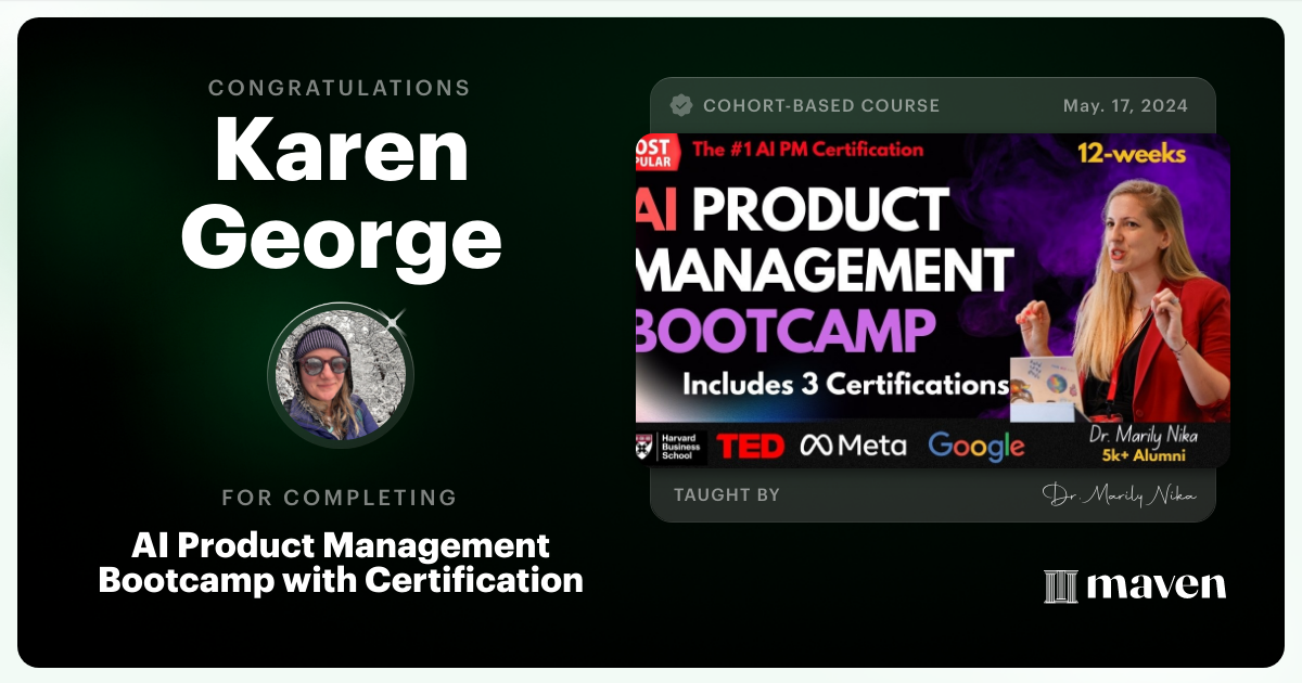 Certificate of Completion for AI Product Management Bootcamp & Certification by AI Product Academy