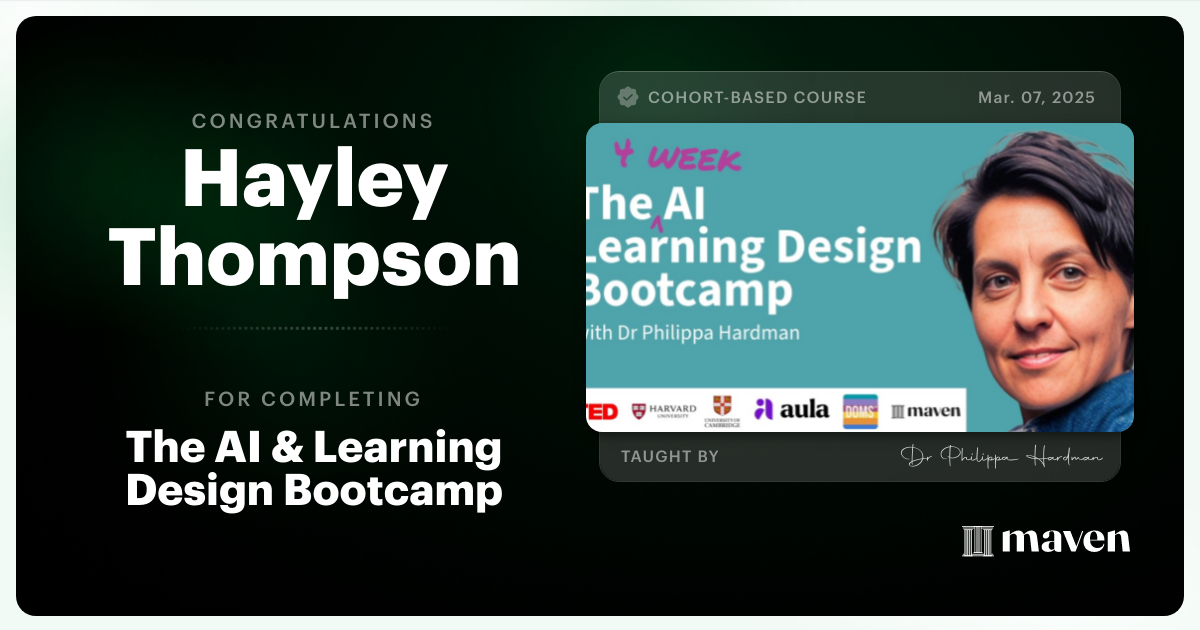 Certificate of Completion for The AI Bootcamp for L&D