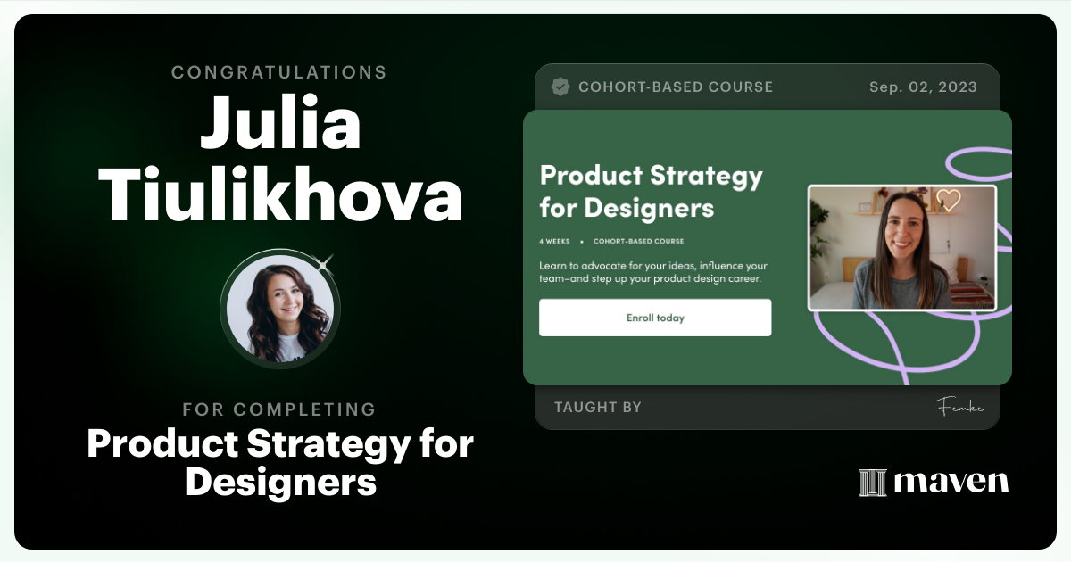 Certificate of Completion for Product Strategy for Designers