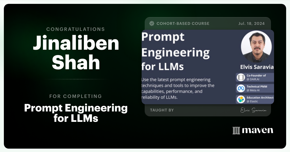 Certificate of Completion for Advanced Prompt Engineering for LLMs
