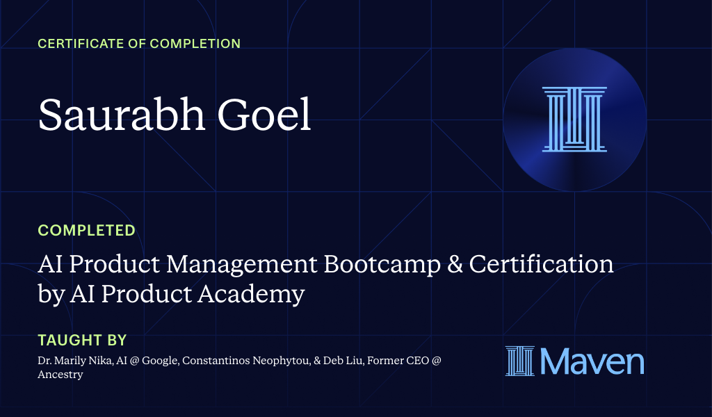 Certificate for AI Product Management Bootcamp & Certification by AI Product Academy