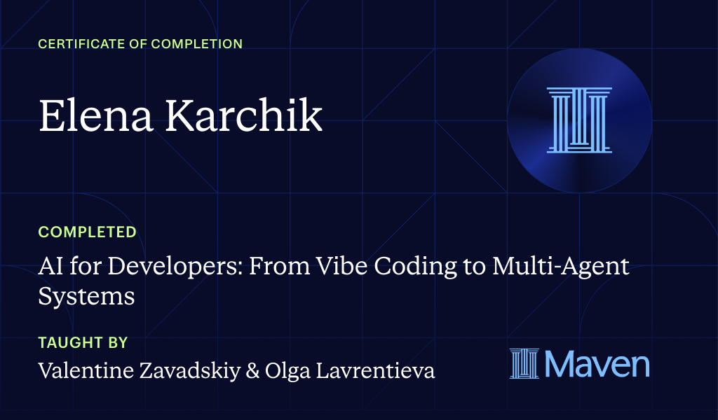 Certificate for AI for Developers: From Vibe Coding to Multi-Agent Systems