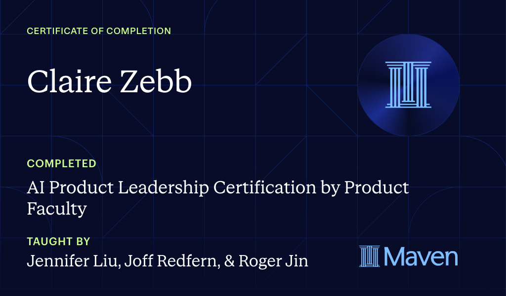 Certificate for AI Product Leadership Certification by Product Faculty