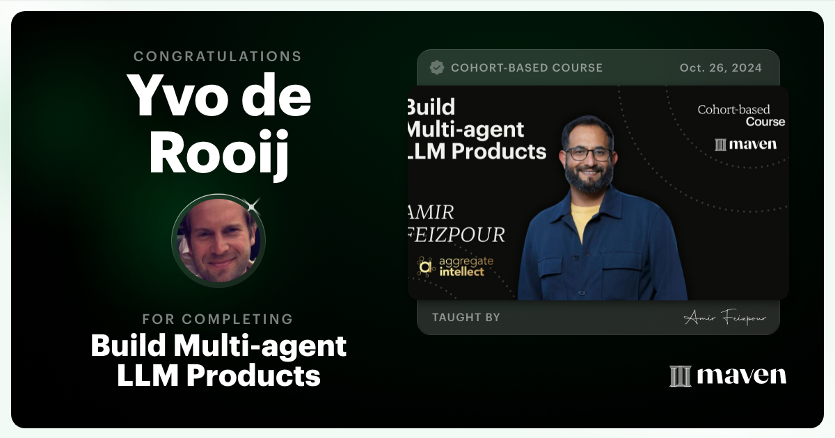 Certificate of Completion for Build Multi-Agent Applications - A Bootcamp - LangGraph, Cursor, n8n