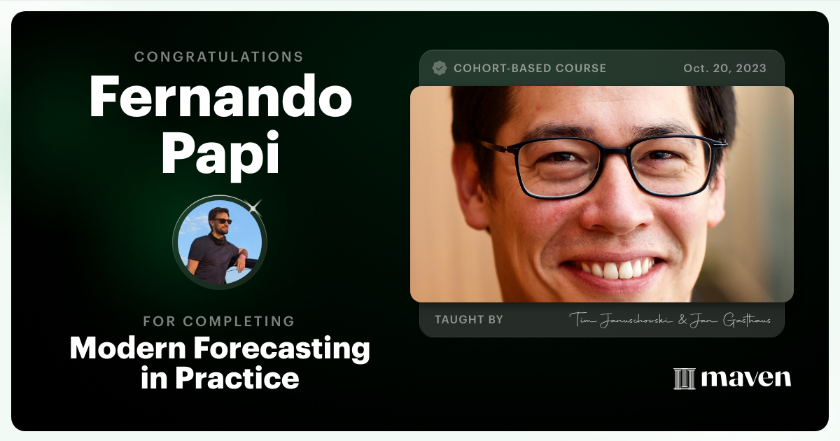 Certificate of Completion for Modern Forecasting in Practice