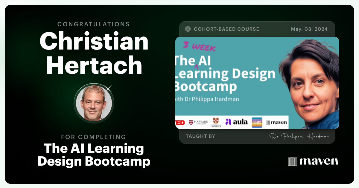 Certificate of Completion for The AI Bootcamp for L&D