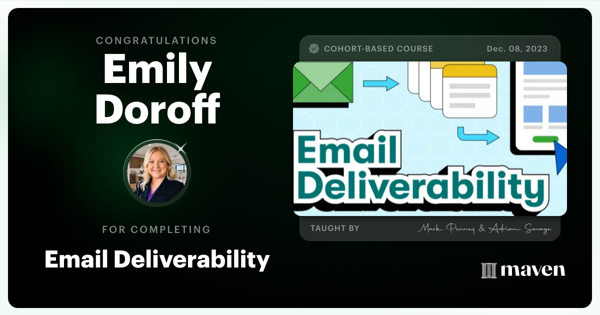 Certificate of Completion for Email Deliverability