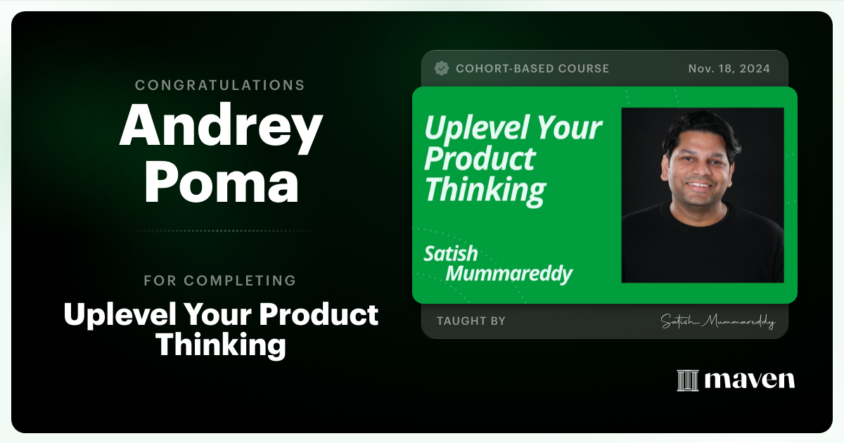 Certificate of Completion for Uplevel Your Product Thinking