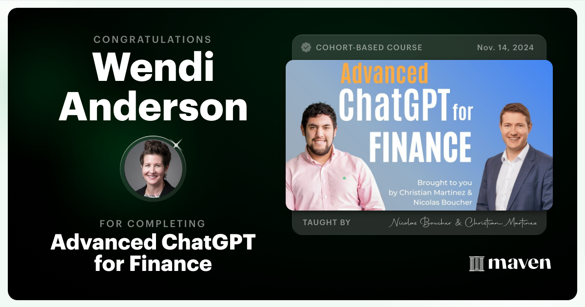 Certificate of Completion for AI for Finance - Advanced
