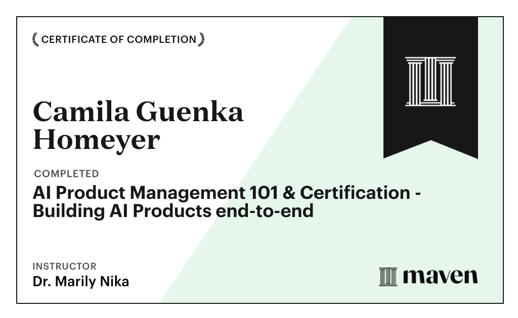 Certificate for AI Product Management 101 & Certification - Building AI Products end-to-end