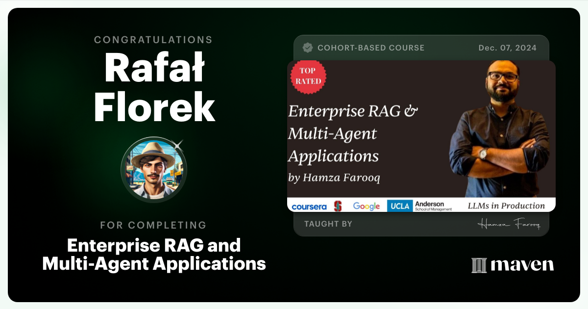 Certificate of Completion for Agent Engineering Bootcamp: Developers Edition