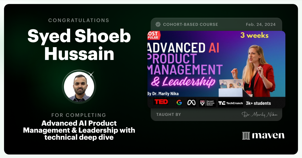 Certificate of Completion for Advanced AI Product Leadership Certification