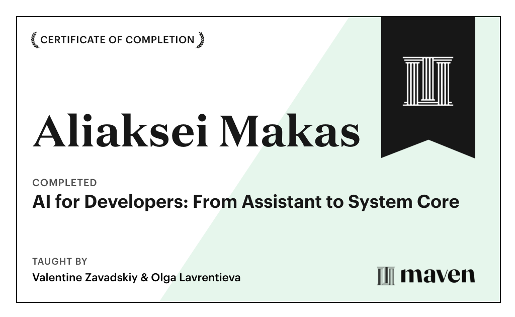 Certificate for AI for Developers: From Vibe Coding to Multi-Agent Systems