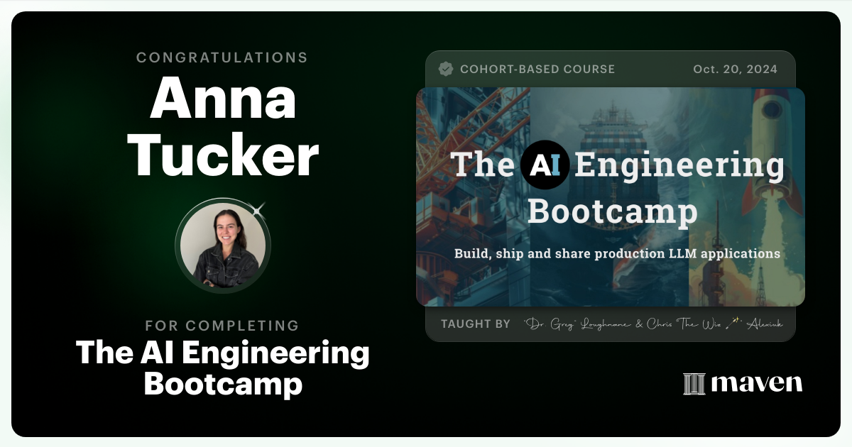 Certificate of Completion for The AI Engineering Bootcamp