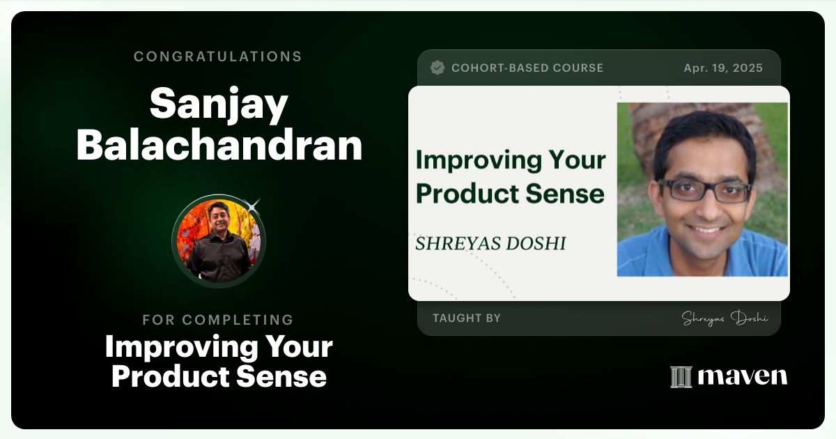 Certificate of Completion for World-class Product Sense in Practice