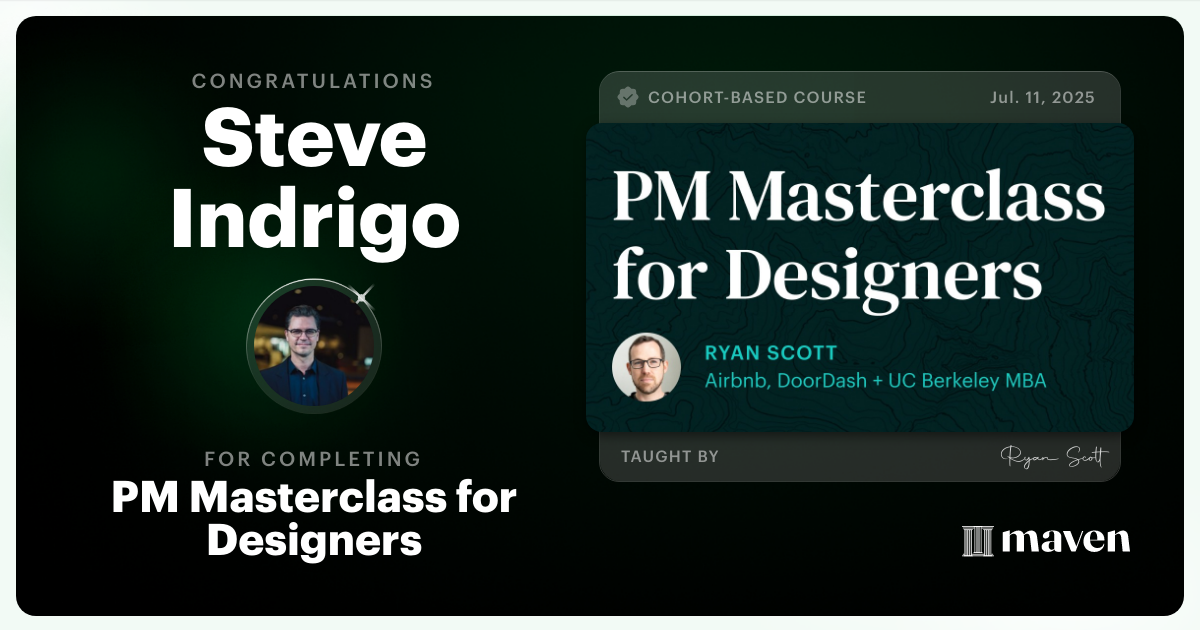 Certificate of Completion for PM Masterclass for Designers