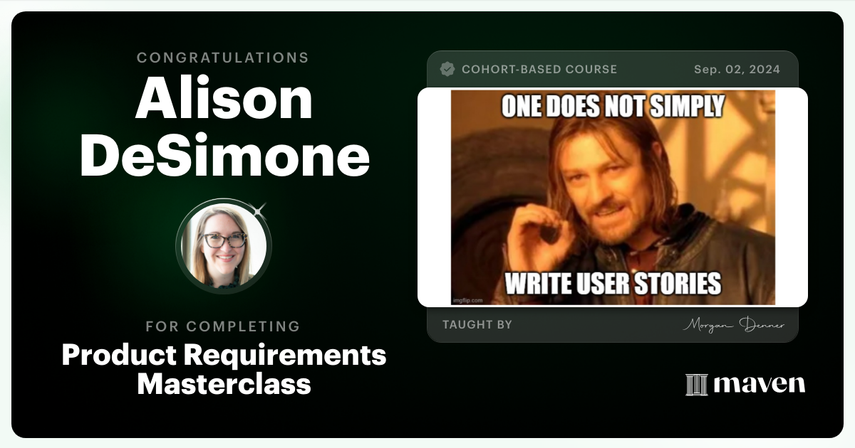 Certificate of Completion for AI-Enabled Product Requirements Masterclass