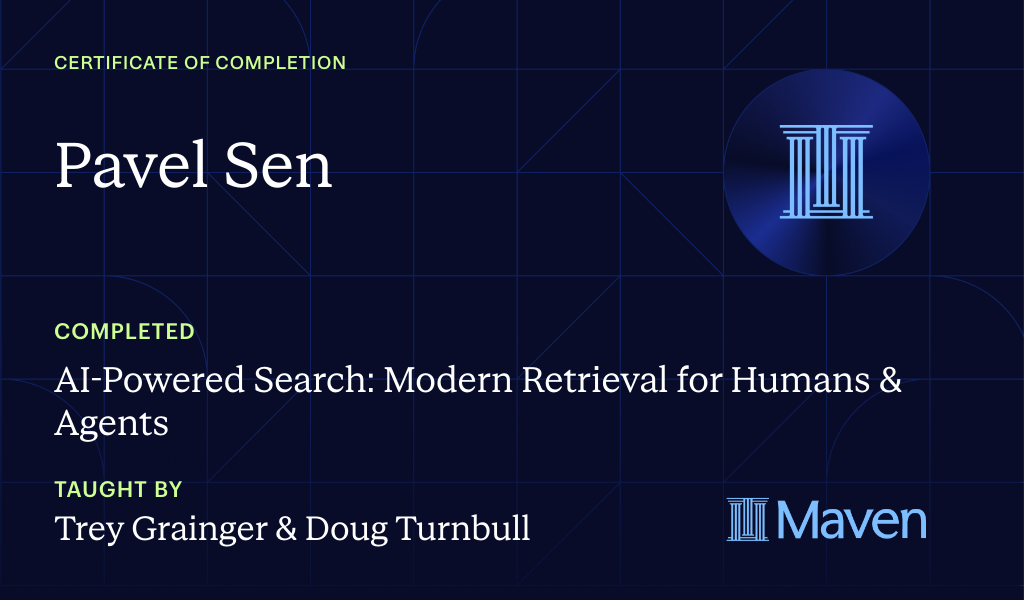 Certificate for AI-Powered Search: Modern Retrieval for Humans & Agents