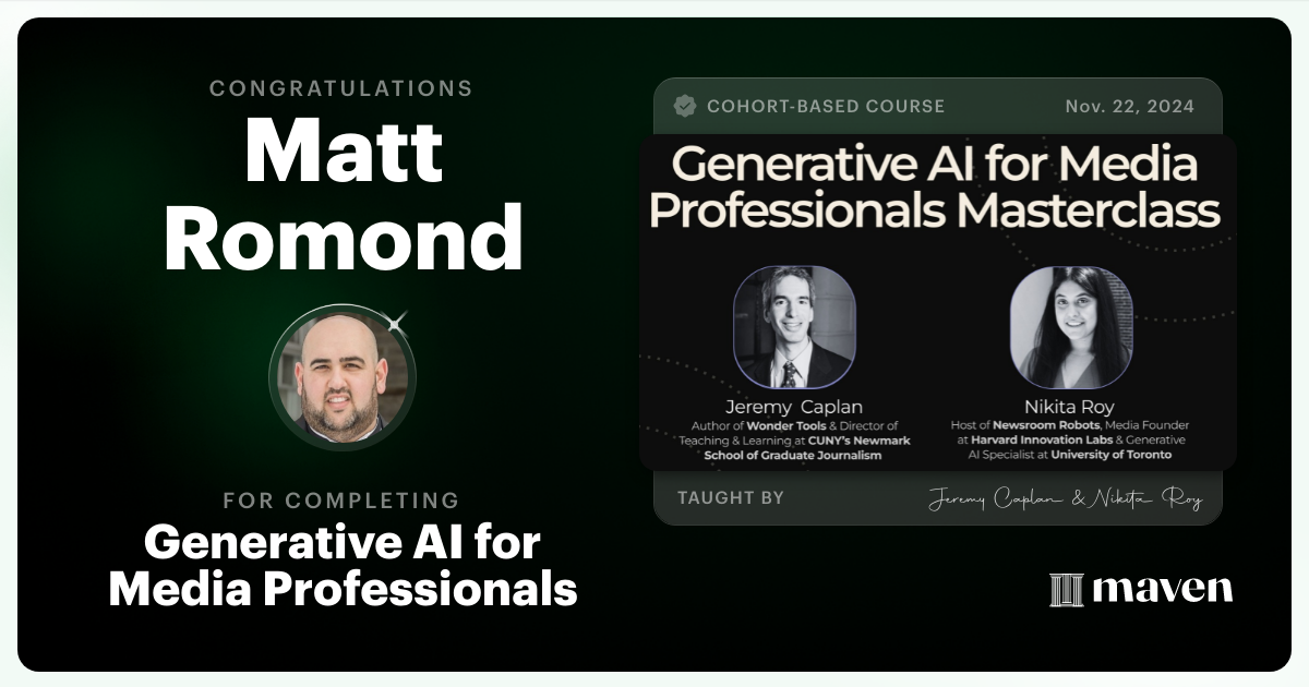Certificate of Completion for Generative AI for Media Professionals