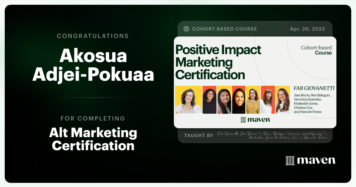 Certificate of Completion for Positive Impact Marketing Certification