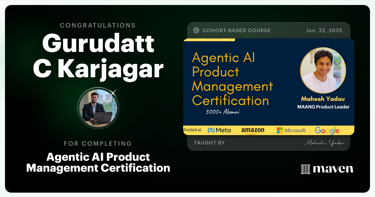 Certificate of Completion for Agentic AI Product Management Certification