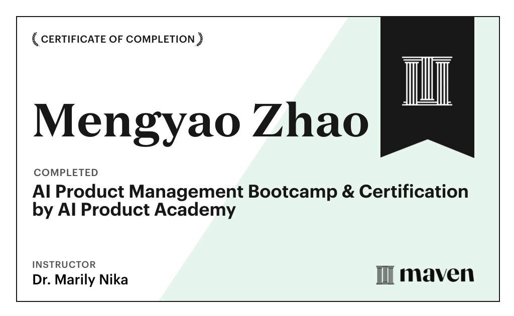 Certificate for AI Product Management Bootcamp & Certification by AI Product Academy