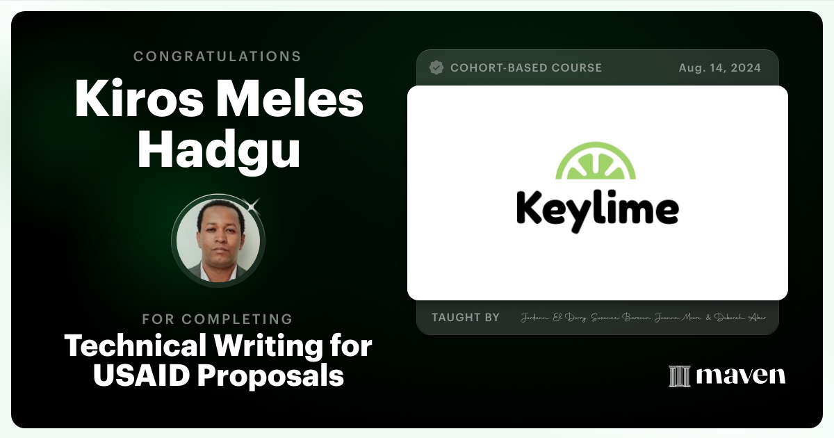 Certificate of Completion for Writing to Win: Technical Writing for Proposals