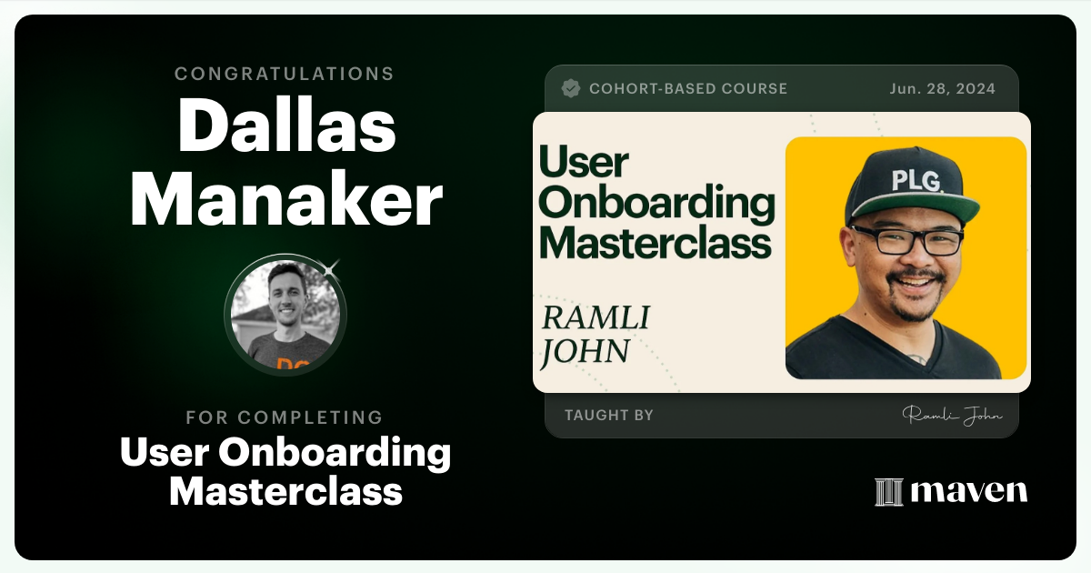 Certificate of Completion for Product Onboarding Masterclass