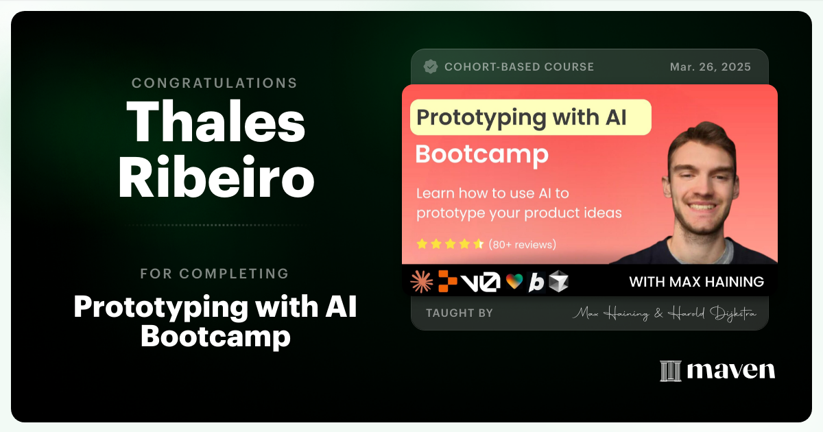 Certificate of Completion for Prototyping with AI Bootcamp