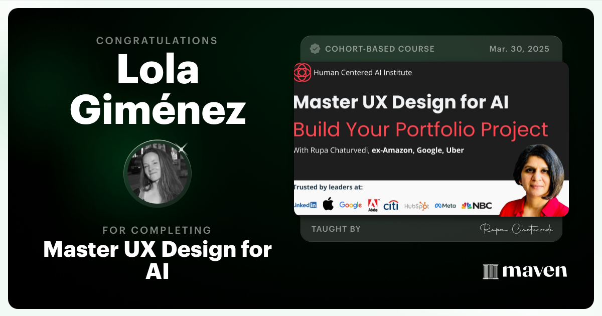 Certificate of Completion for Master UX Design for AI