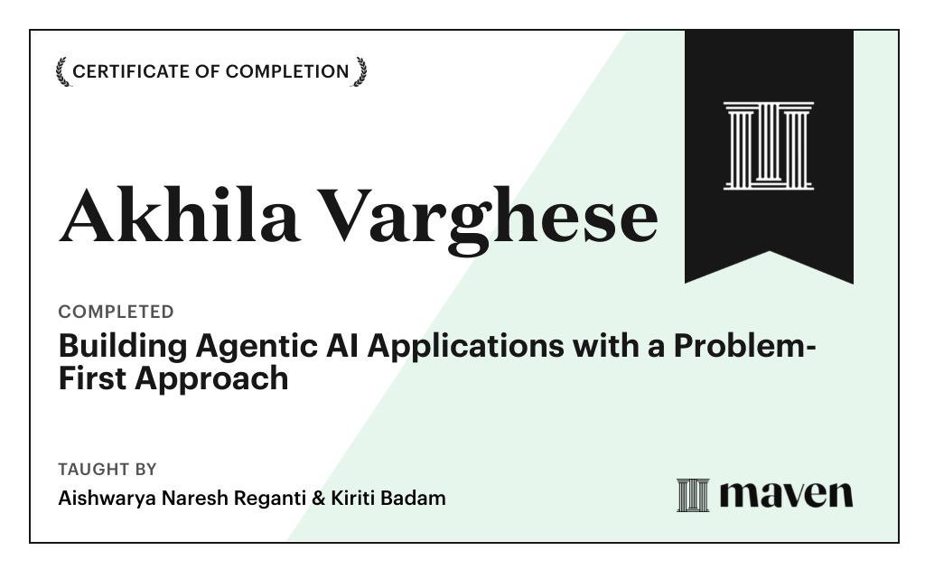 Certificate for Building Agentic AI Applications with a Problem-First Approach