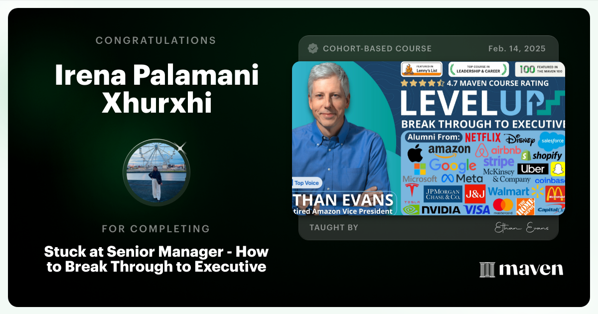 Certificate of Completion for Beyond Senior Manager - Break Through to Strategic Executive