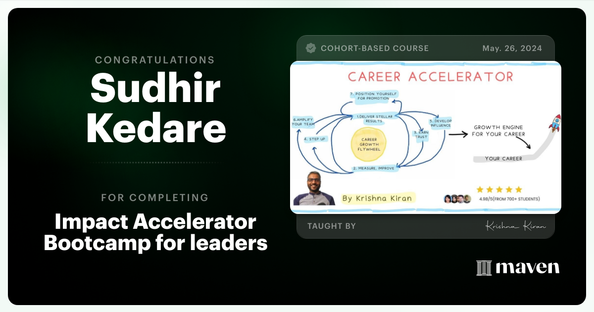 Certificate of Completion for Impact Accelerator Bootcamp for leaders