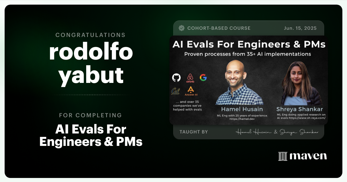 Certificate of Completion for AI Evals For Engineers & PMs