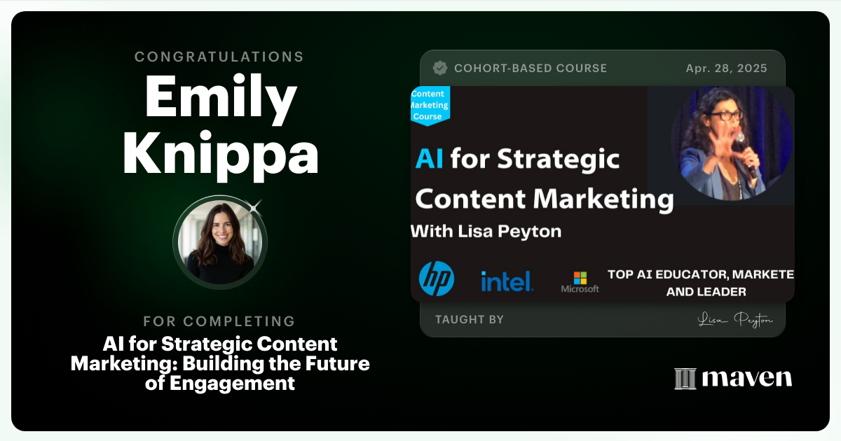 Certificate of Completion for AI for Strategic Content Marketing: Building the Future of Engagement