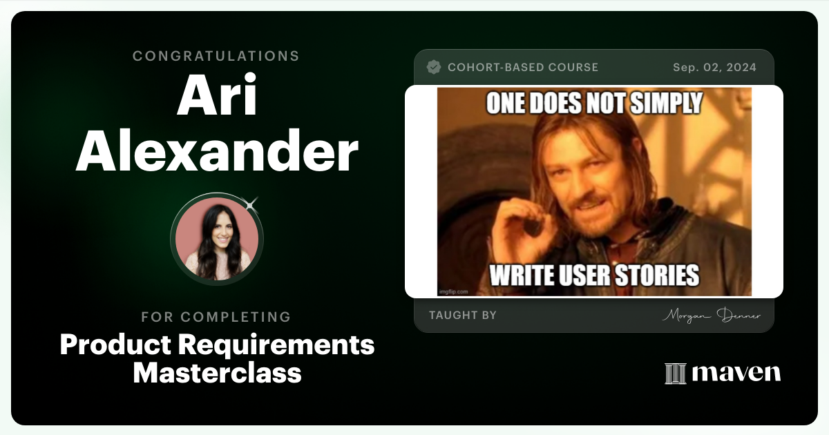 Certificate of Completion for AI-Enabled Product Requirements Masterclass