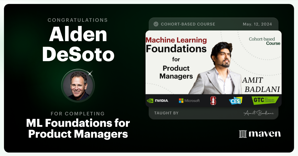 Certificate of Completion for ML Foundations for Product & Business Leaders
