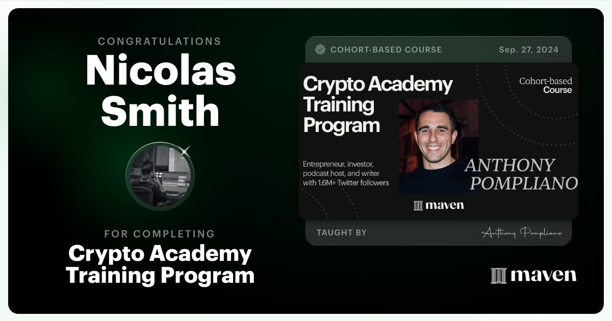 Certificate of Completion for Crypto Academy Training Program
