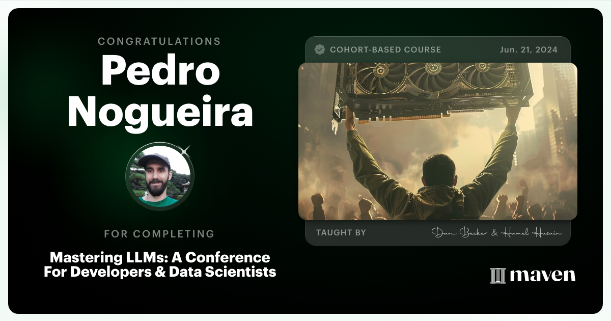 Certificate of Completion for Mastering LLMs For Developers & Data Scientists