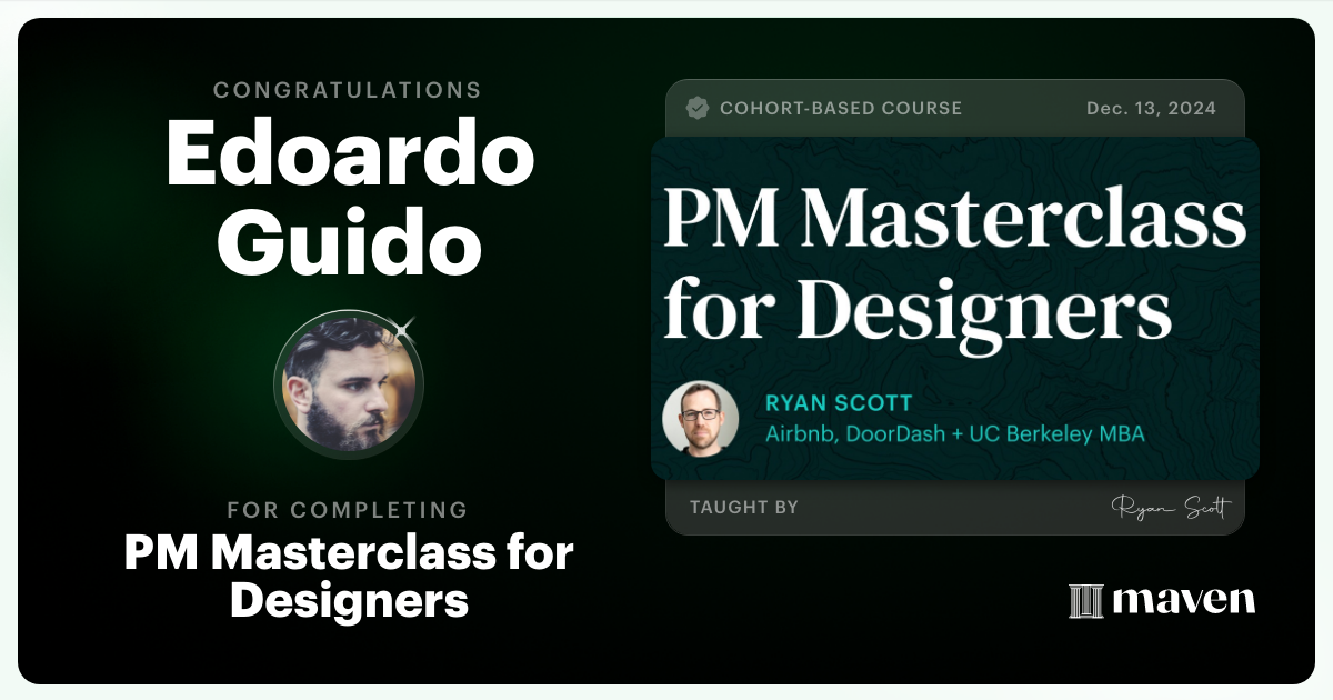 Certificate of Completion for PM Masterclass for Designers