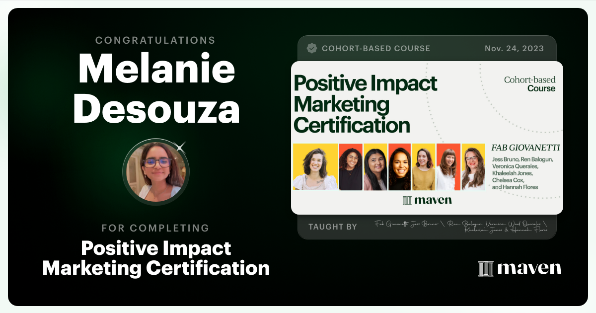 Certificate of Completion for Positive Impact Marketing Certification