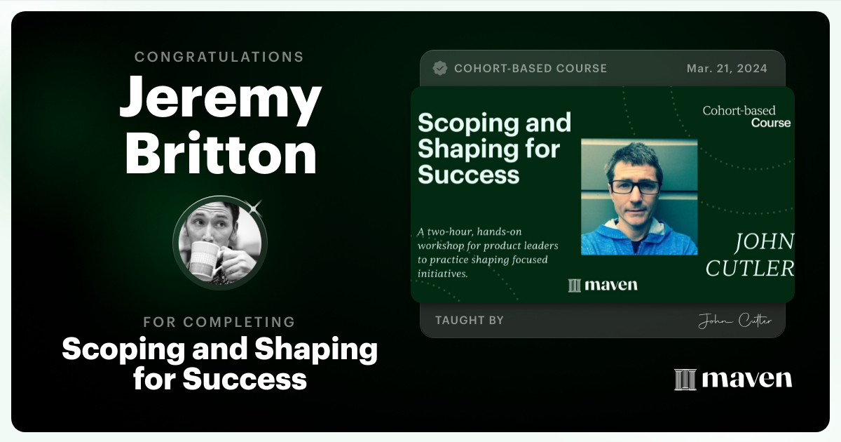 Certificate of Completion for Scoping and Shaping for Success