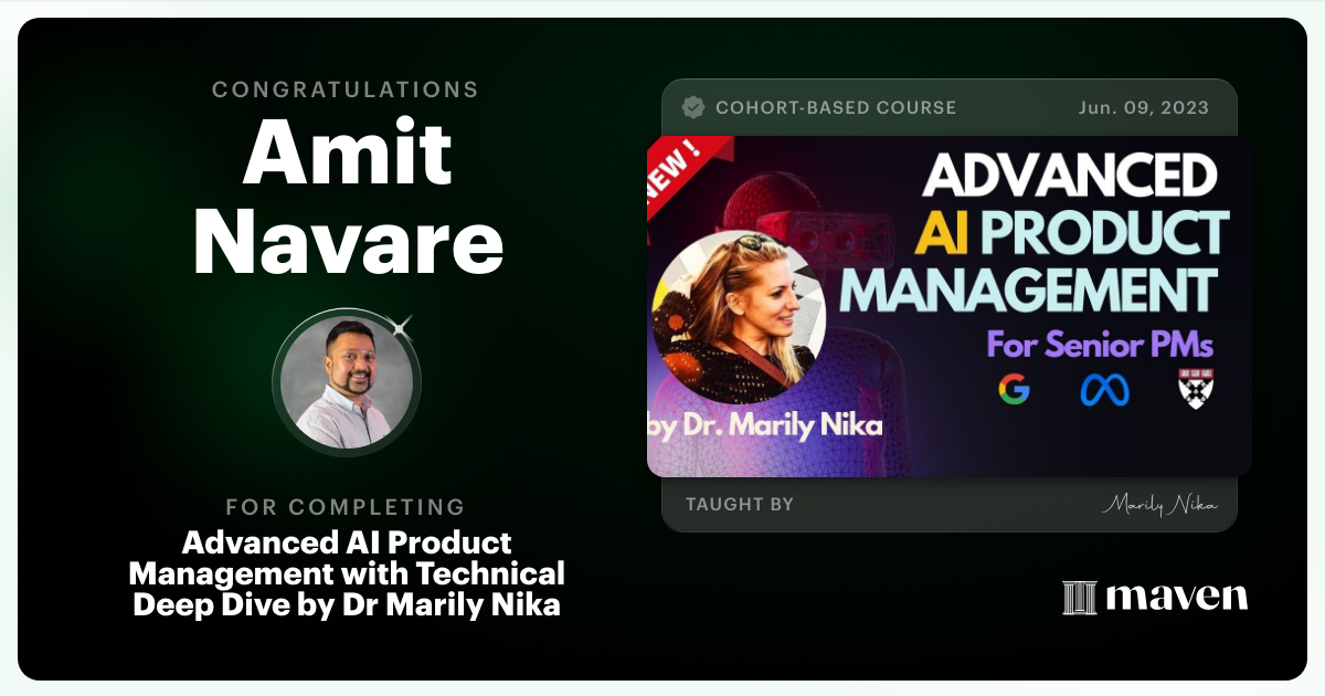 Certificate of Completion for Advanced AI Product Leadership Certification