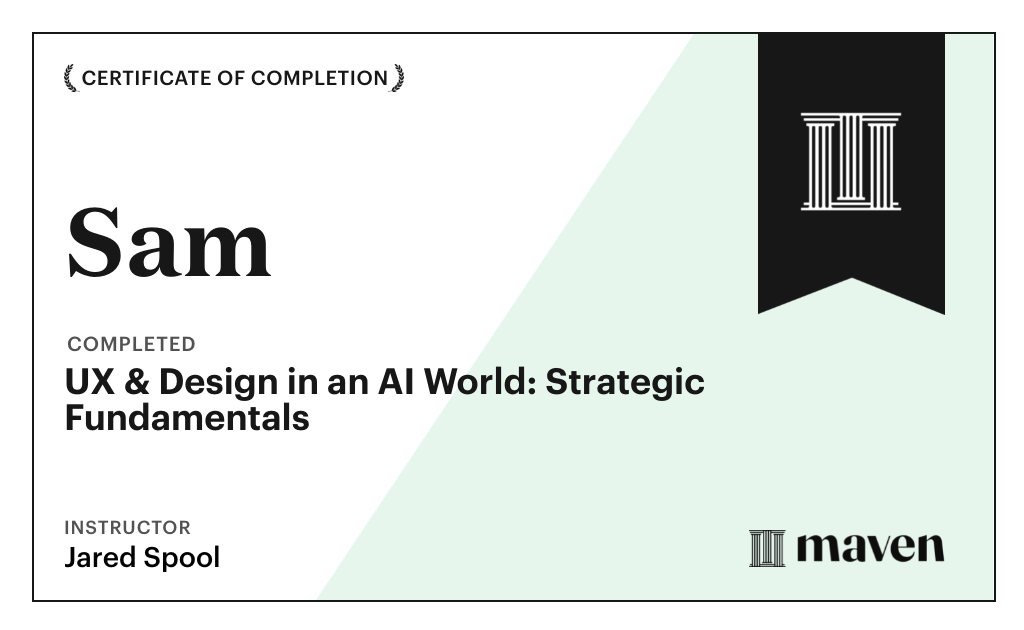 Certificate for UX & Design for Today's AI Functionality