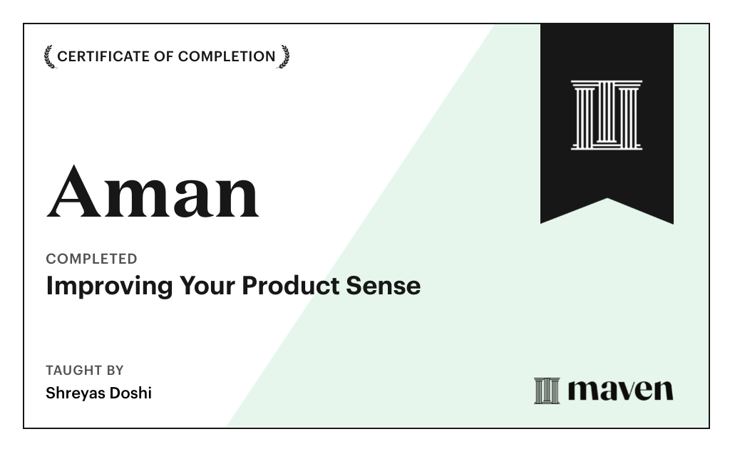 Certificate for World-class Product Sense in Practice