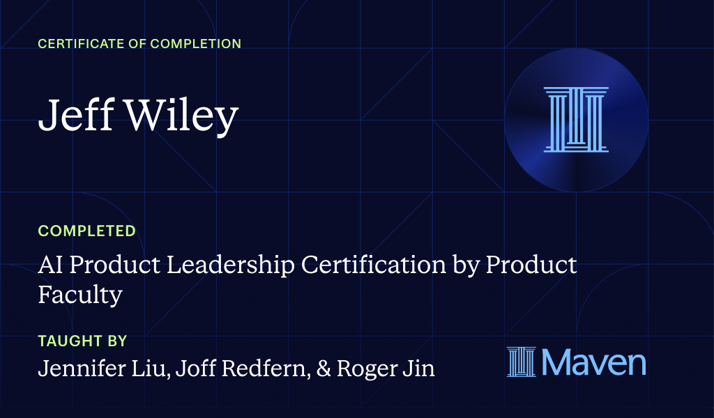 Certificate for AI Product Leadership Certification by Product Faculty