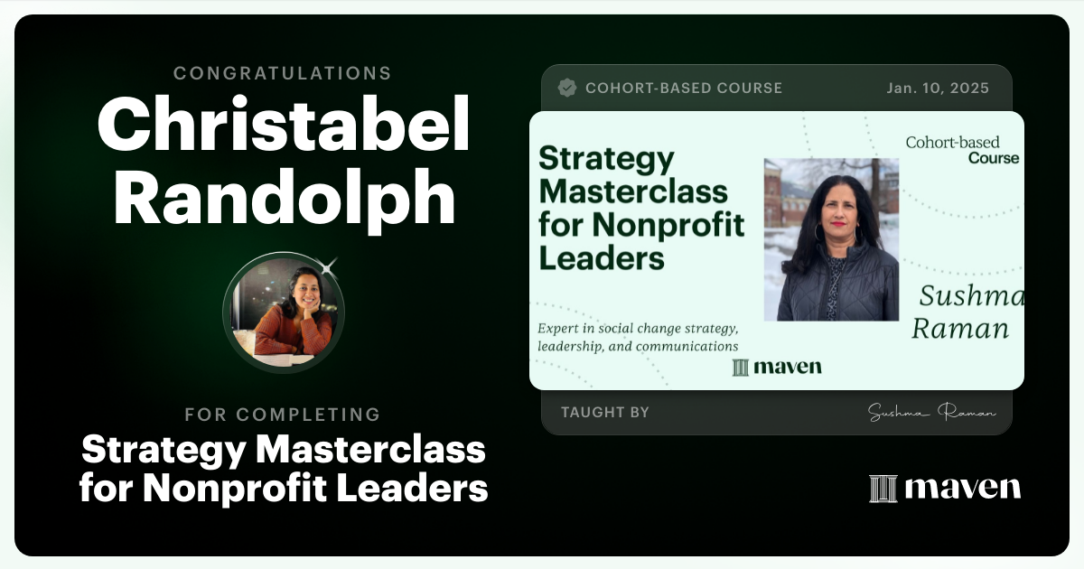 Certificate of Completion for Strategy Masterclass for Nonprofit Leaders