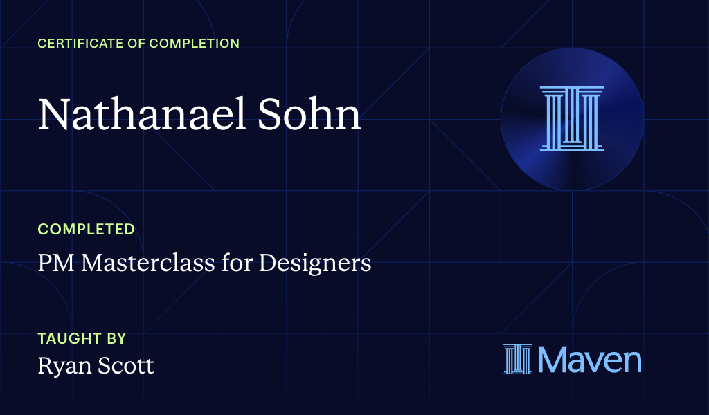 Certificate for PM Masterclass for Designers