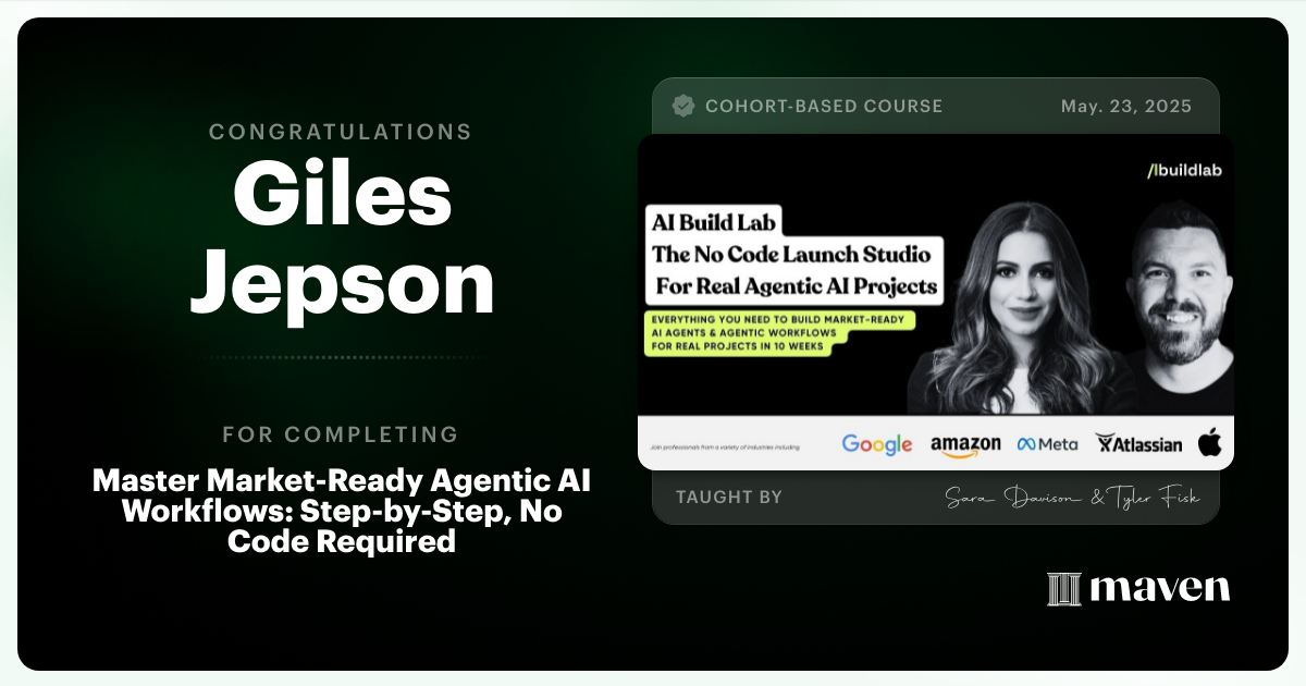 Certificate of Completion for Master Market-Ready Agentic AI Workflows: Step-by-Step, No Code Required